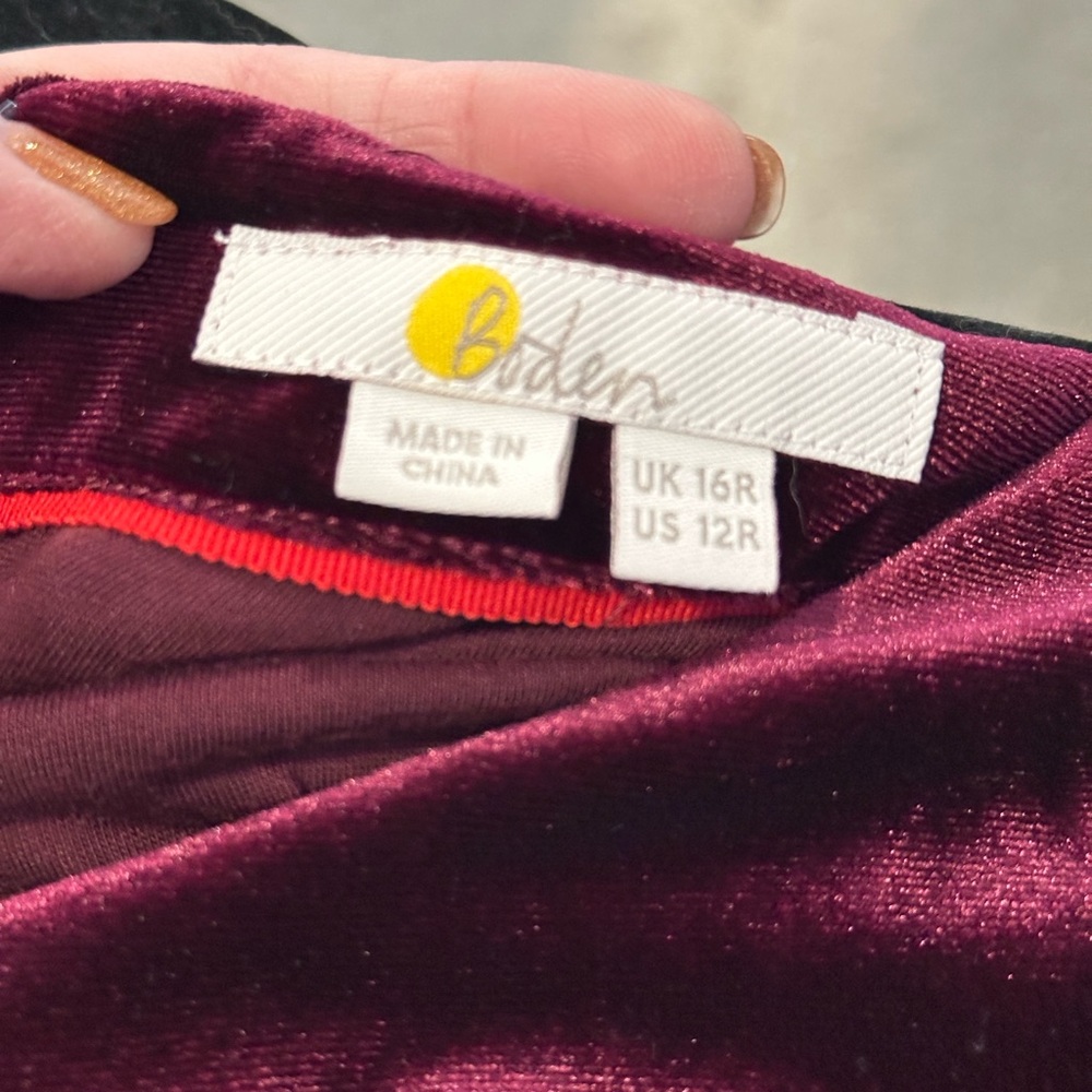 Boden Deep Red Velvet Dress